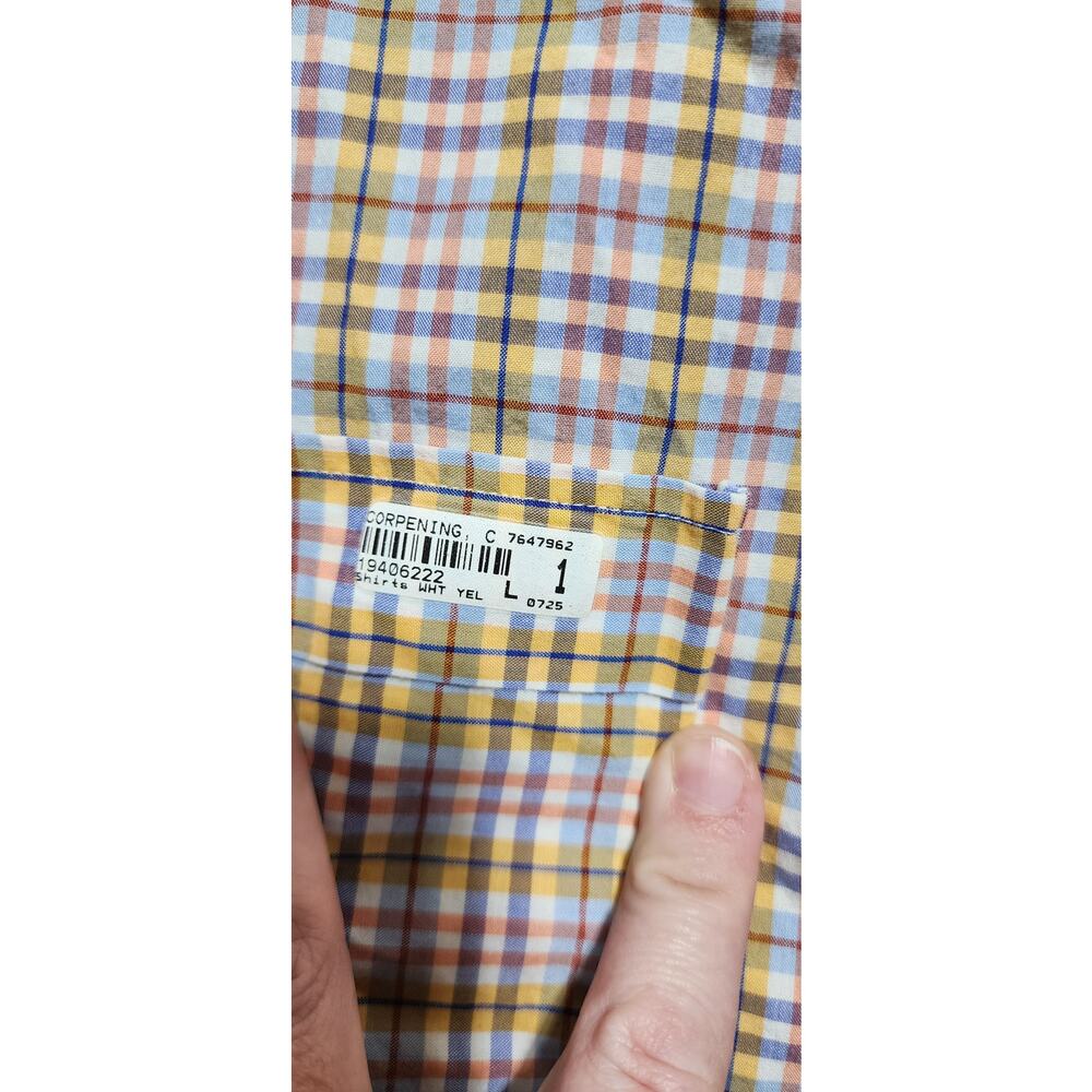 Scott Barber Plaid Button Down Shirt Men’s Large Blue Yellow Long Sleeve - Picture 8 of 13